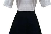 Karen Millen Black, Blue and White Knit Skater Dress