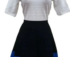 Karen Millen Black, Blue and White Knit Skater Dress