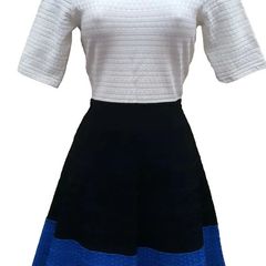 Karen Millen Black, Blue and White Knit Skater Dress
