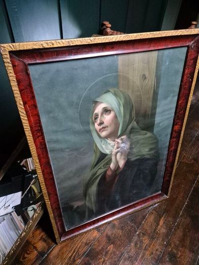Vintage 1934 large print Mater Dolorosa glass wood framed