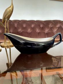 Vintage Slender 1950s Avant Garde Gravy Boat Black White