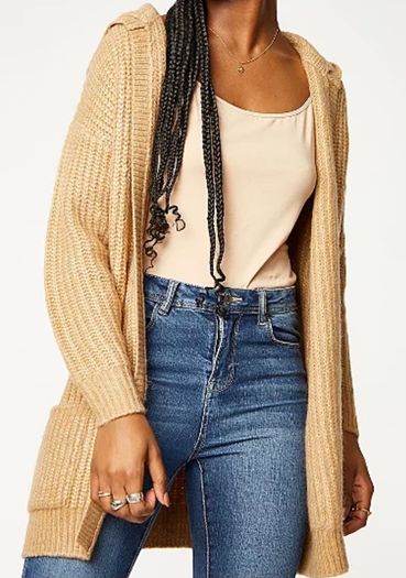 Open Front Cardigan With Hood
