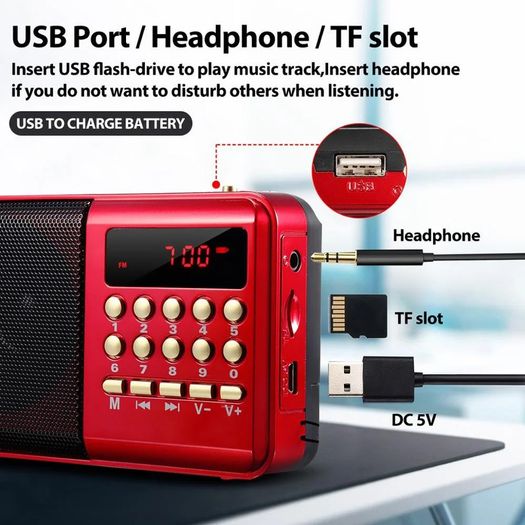 Mini Portable Radio Handheld Rechargeable Digital FM USB TF MP3 Player Speaker Devices