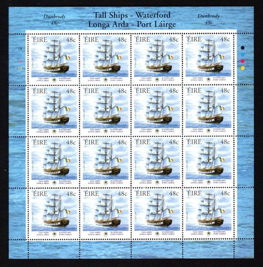 2005 Ireland Tall Ships Waterford Commemorative Stamps Sheetlet Plate 1B1B1B1B Mint Never Hinged (MNH)