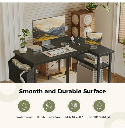 Small L Shaped Desk with Power Outlets,100 cm L Computer Corner Desks