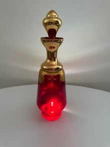 Glass Decanter. Vintage Bohemian-Style Ruby & Gilt Enamel Liqueur Decanter