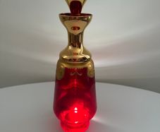 Glass Decanter. Vintage Bohemian-Style Ruby & Gilt Enamel Liqueur Decanter