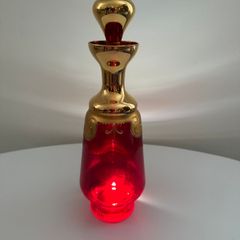 Glass Decanter. Vintage Bohemian-Style Ruby & Gilt Enamel Liqueur Decanter