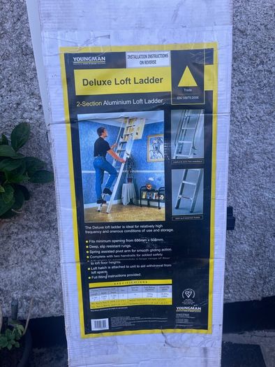 Brand new and still sealed in its original box. I am selling a premium, heavy-duty Youngman Deluxe 2-Section Aluminium Loft Ladder (Werner brand) Need gone ASAP due to house clearance