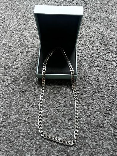 Sterling Silver Flat Square Curbed Men's Necklace