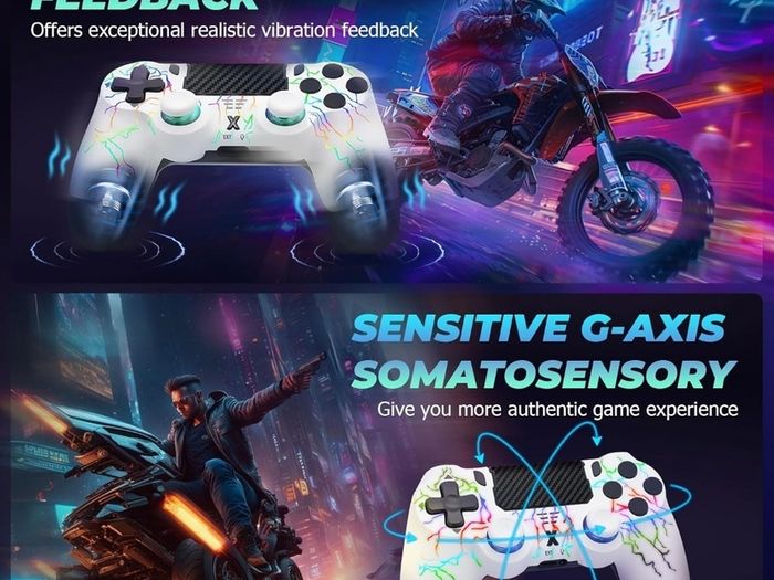 Wireless Controller for PS-4, Crack Design with RGB Light, 1000mAh Battery, 3.5mm Audio Jack, Gamepad Joystick with Dual Vibration/6-Axis Gyro Sensor/Touch Panel, Controller for PS-4/Pro/Slim/PC