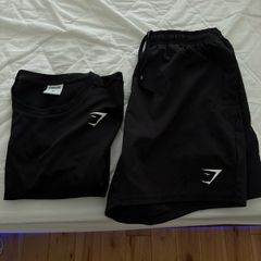Mens Gymshark Black Tee and Shorts Set