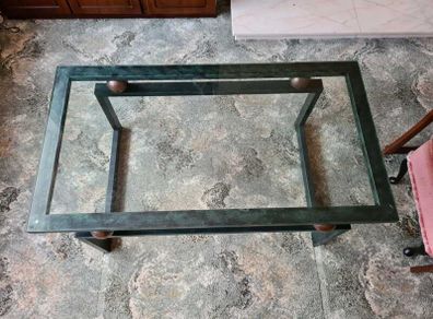 Glass & dark green metal coffee Table