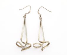 Vintage 925 Silver Long Abstract Sculptural Earrings