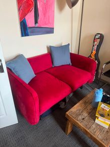 Two Seater Red Velvet Sofa