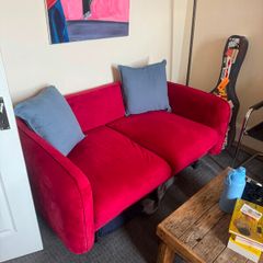 Two Seater Red Velvet Sofa