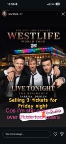 3 x Friday Westlife Tickets: less than face value