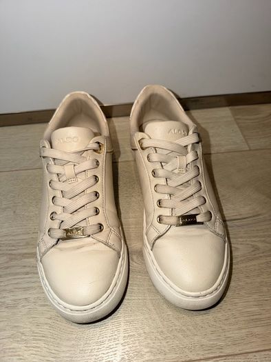ALDO Women's Beige Leather Low Top Trainers - size UK 5