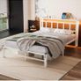 Double Bed Frame with Storage Headboard,4ft6 Bed Frame Double Bed Base with Charging Station and LED Lights,Metal Platform Double Bed 135x190,Mattress Base No Box Spring Needed,No Noise,White Image 7