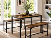 Dining Table Kitchen Table Set 110 x 70 x 75 cm with 2 Benches 97 x 30 x 50 cm Metal Frame Kitchen Living Room Dining Room Industrial Design