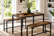 Dining Table Kitchen Table Set 110 x 70 x 75 cm with 2 Benches 97 x 30 x 50 cm Metal Frame Kitchen Living Room Dining Room Industrial Design