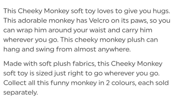 Cheeky Monkey Teddy plush (DC)