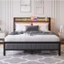 King Size Bed Frame with Upholstered Headboard, Wooden Storage Headboard Shelf, 5ft Upholstered Bed Frame Kingsize with Charging Station/USB Ports and LED Lights (Gray King Bed) Image 7