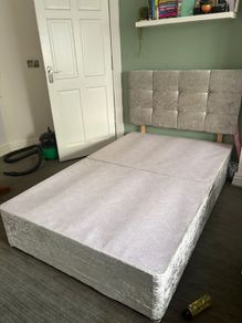 Silver Crushed Velvet Large Single Bed with Matching Headboard