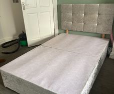 Silver Crushed Velvet Large Single Bed with Matching Headboard