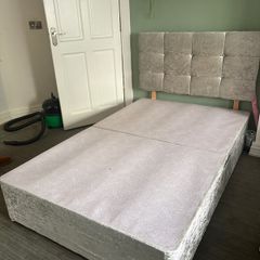 Silver Crushed Velvet Large Single Bed with Matching Headboard