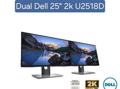 Dual DELL U2518D 25-Inch UltraSharp 2K, IPS LED Monitor 2560 x 1440 Resolution 16:9 HDR
