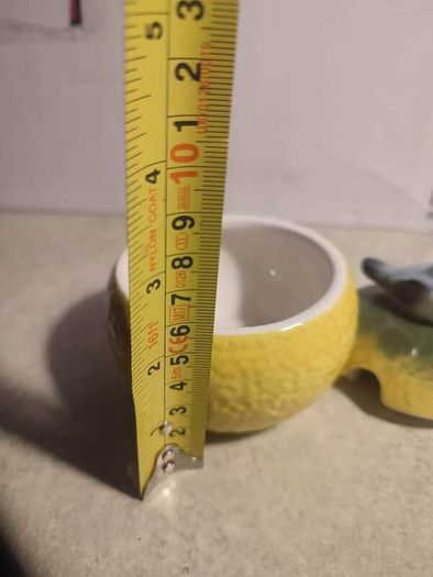 Vintage Anthropologie Porcelain Lemon Sugar Bowl Jam Pot Applied Bluebird Handle