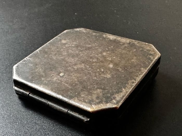 Vintage Floral Powder Compact  Silver-Tone Metal
