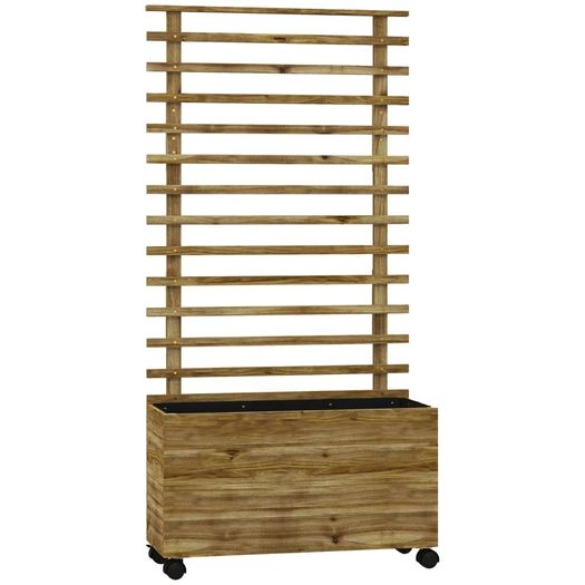 Wooden Raised Planter, with Back Trellis - Natural Finish