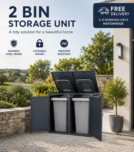 Double Metal Wheelie Bin Storage Box for 2 x 240L Bins Lockable Anthracite Powder-Coated Steel Bin Store