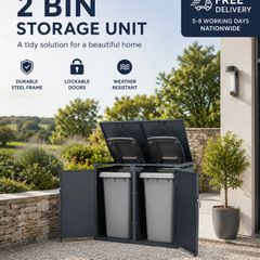 Double Metal Wheelie Bin Storage Box for 2 x 240L Bins Lockable Anthracite Powder-Coated Steel Bin Store