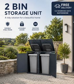 Double Metal Wheelie Bin Storage Box for 2 x 240L Bins Lockable Anthracite Powder-Coated Steel Bin Store