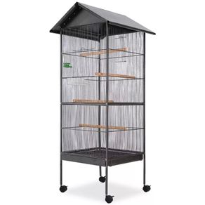 Bird Cage with Roof Grey 66x66x155 cm Steel
