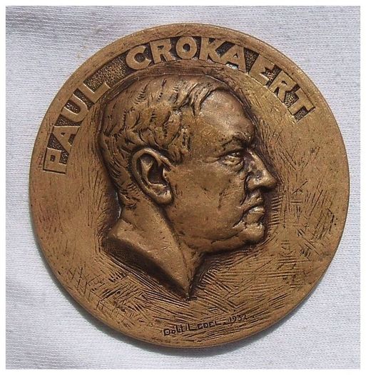 PAUL CROKAERT 1932 - Belgian lawyer & politician - commemorative bronze medal (64mm diameter, 164g). A scarce medal.