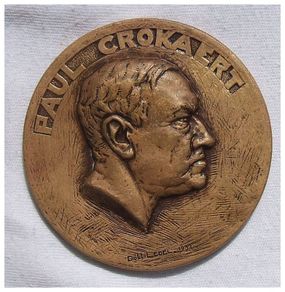 PAUL CROKAERT 1932 - Belgian lawyer & politician - commemorative bronze medal (64mm diameter, 164g). A scarce medal.