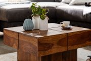 Handcrafted Solid Sheesham Wood Coffee Table with Storage Shelf.