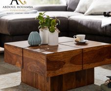Handcrafted Solid Sheesham Wood Coffee Table with Storage Shelf.