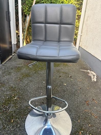 4x Grey Quilted Faux Leather Bar Stool - Adjustable Height