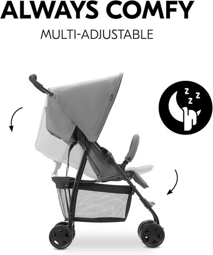 Grey - Super Lightweight Travel Pushchair with Raincover (only 5.9 kg) Compact & Foldable, Fully Reclining, XL Storage Basket, from Birth up to 15 kg