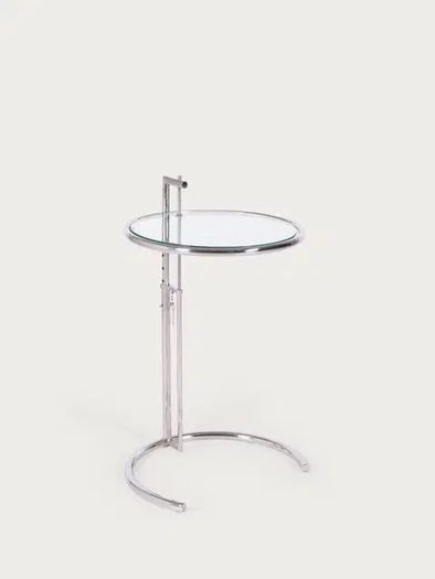 Adjustable chrome and glass side table