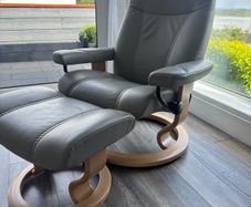 Stressless Medium Leather Recliner and Footstool