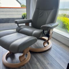 Stressless Medium Leather Recliner and Footstool
