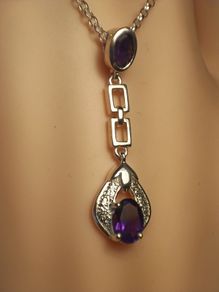 Sterling Silver Natural Amethyst Drop Pendant and Chain (February Birthstone)