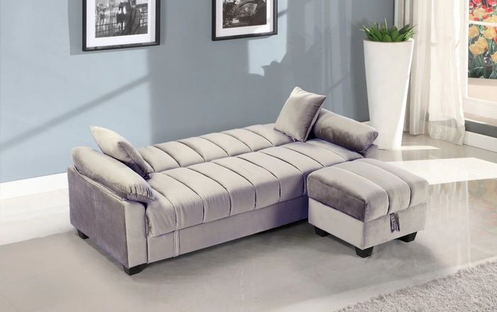 Yadhi Sofa Bed with Storage & Pouffe , Grey