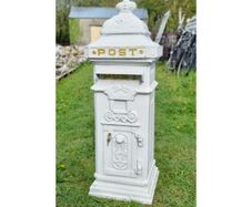 Cast Iron Pillar Post box White CH R 1702B W
